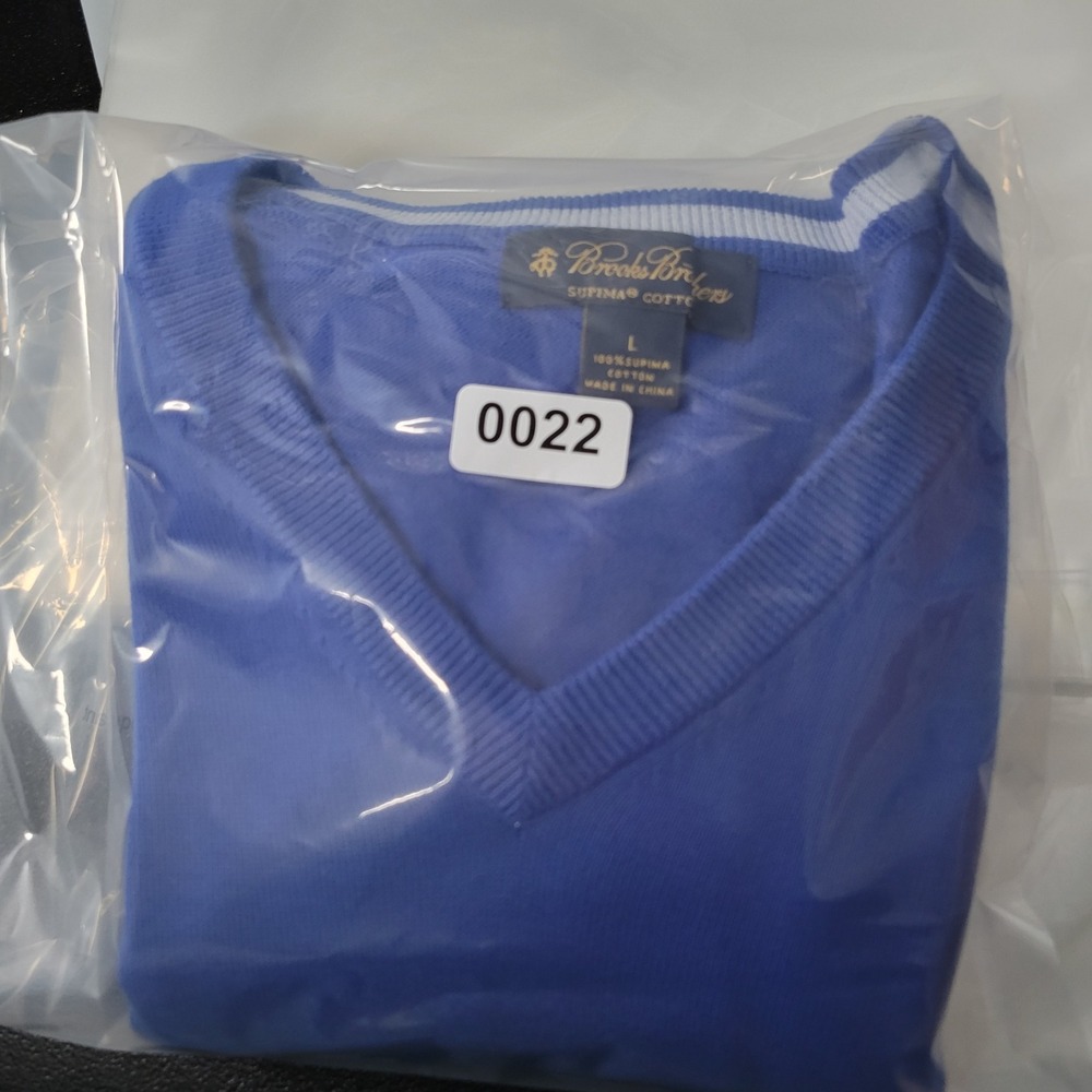 Brooks Brothers Supima Cotton V-Neck Sweater Royal Blue Striped Trim Mens L - Picture 9 of 11